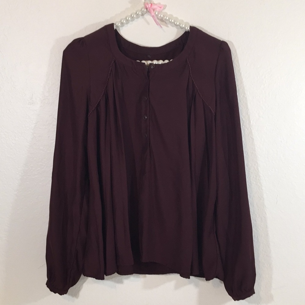 Alice & Uo Long Sleeve Burgundy Blouse sz Medium - Picture 2 of 7